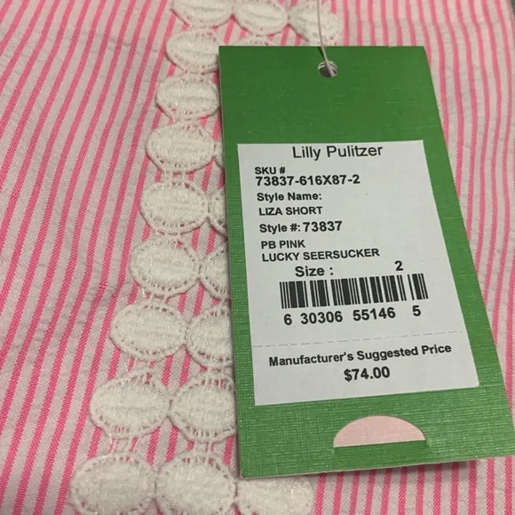 Lilly Pulitzer Liza Shorts in PB Pink Lucky Seersucker Size 2 NWT - Picture 4 of 4